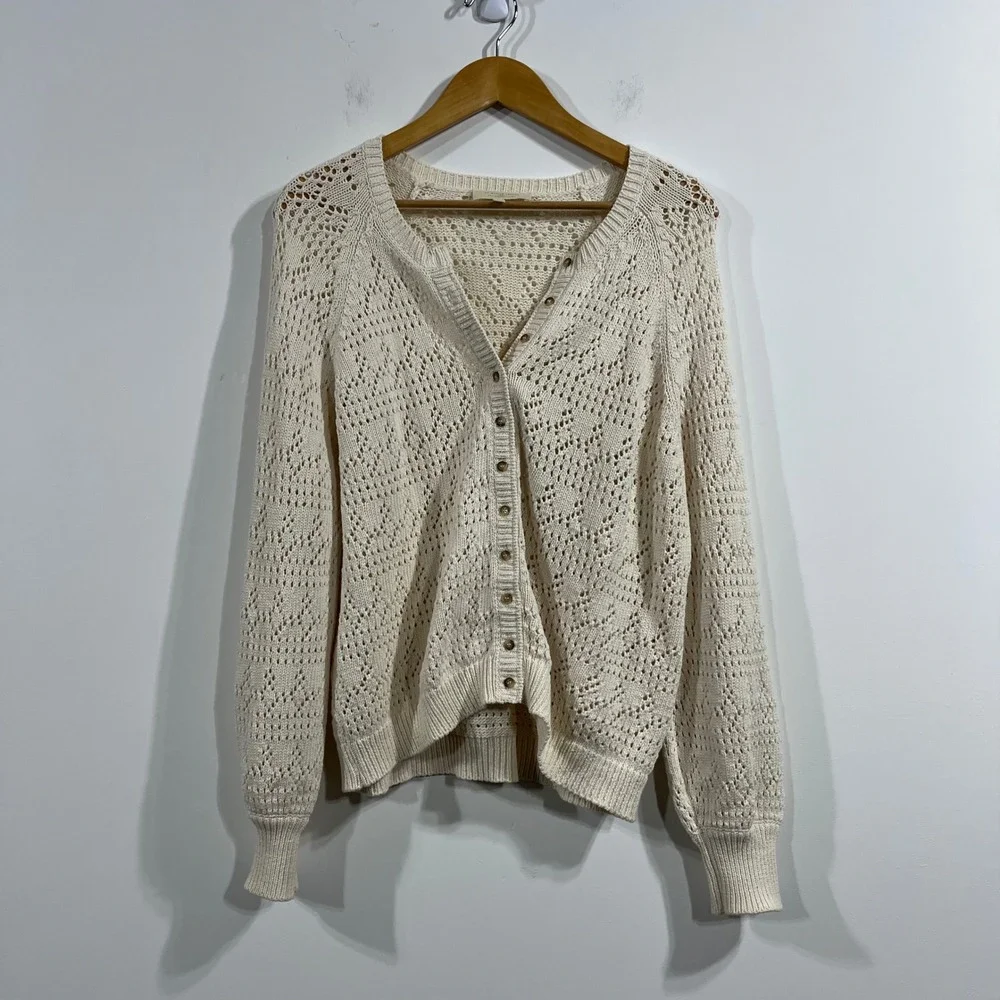 Sezane Capucine Pointelle Knit Cardigan Sweater Womens Small Cottagecore Preppy - Picture 2 of 11